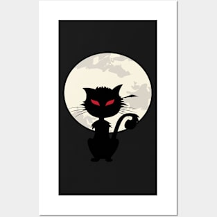 Full Moon And Black Cat Halloween Posters and Art